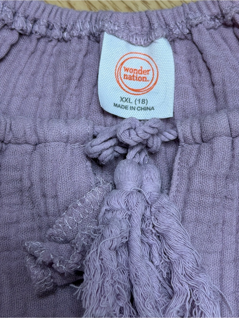 Wonder Nation Girls XXL 18 Lavender Double Gauze Peasant Blouse Lace Tassel Top - Picture 2 of 5